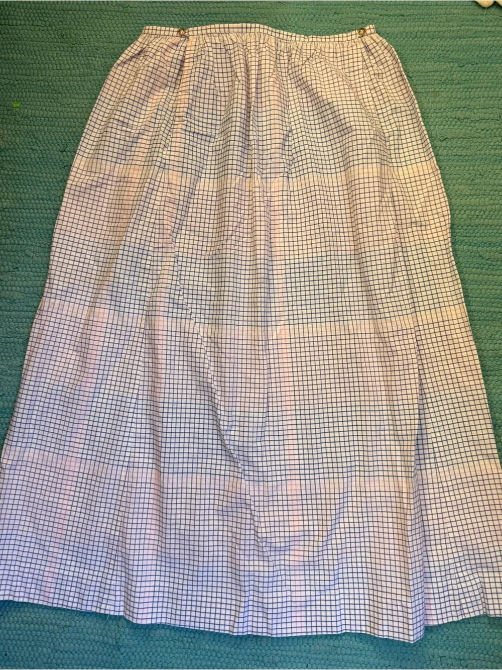 Vintage SKYR Sportswear USA Plaid Midi Skirt w Pockets Blue Pink White Size 8 - Picture 1 of 4